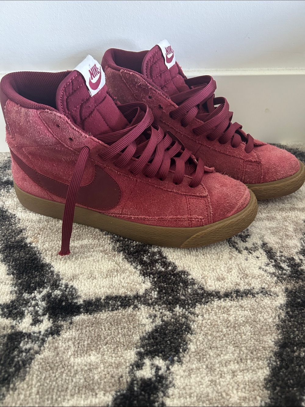 Kids Nike Burgundy Suede High-Top Sneakers